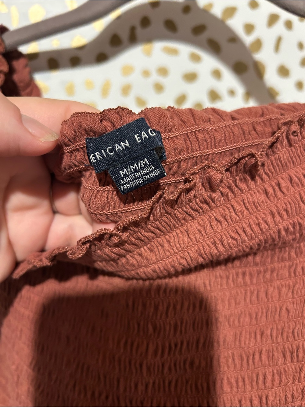 American Eagle Smocked Short Sleeve Peplum Top - Rust - Picture 2 of 3